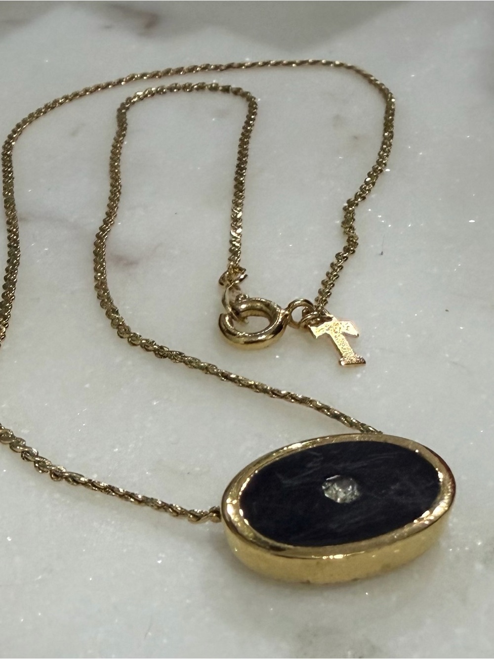 Vintage 1970s Trifari Black Faux Onyx Rhinestone Signet Choker Necklace